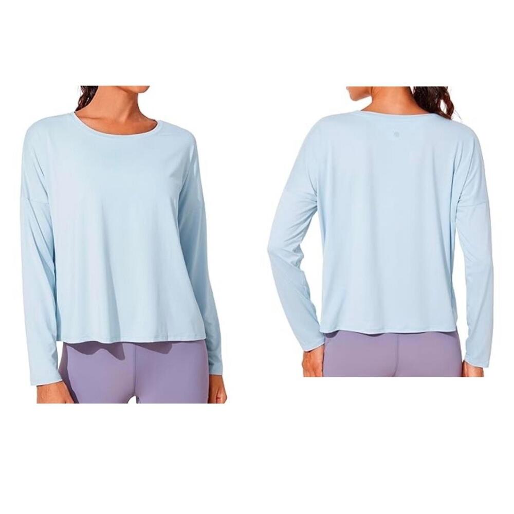 CRZ Yogga UPF50+ Crop T-Shirt Blue Linen Women's Size Med NWT